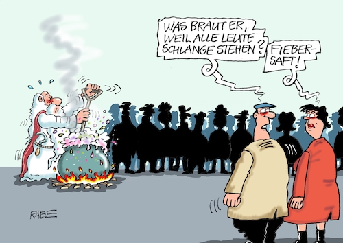 Cartoon: Fiebertopf (medium) by RABE tagged apotheke,fieber,fiebersaft,krankheit,gesundheit,mangelware,lauterbach,pharmaindustrie,rabe,ralf,böhme,cartoon,karikatur,pressezeichnung,farbcartoon,tagescartoon,miraculix,aterix,obelix,zaubertrank,sichel,schlange,warteschlange,zauberkessel,arzt,ärzte,rezept,apotheke,fieber,fiebersaft,krankheit,gesundheit,mangelware,lauterbach,pharmaindustrie,rabe,ralf,böhme,cartoon,karikatur,pressezeichnung,farbcartoon,tagescartoon,miraculix,aterix,obelix,zaubertrank,sichel,schlange,warteschlange,zauberkessel,arzt,ärzte,rezept