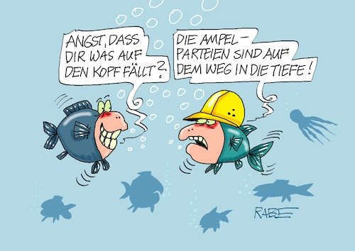 Cartoon: Fisch HELMut (medium) by RABE tagged ampel,ampelregierung,rot,grün,gelb,fdp,spd,grüne,rabe,ralf,böhme,cartoon,karikatur,pressezeichnung,farbcartoon,tagescartoon,pöbelei,pöbler,bestrafung,regelung,beschimpfung,bundestag,abgeordnete,forsa,umfrage,umfragewerte,umfragetief,tiefsee,fische,helm,schutzhelm,meer,ampel,ampelregierung,rot,grün,gelb,fdp,spd,grüne,rabe,ralf,böhme,cartoon,karikatur,pressezeichnung,farbcartoon,tagescartoon,pöbelei,pöbler,bestrafung,regelung,beschimpfung,bundestag,abgeordnete,forsa,umfrage,umfragewerte,umfragetief,tiefsee,fische,helm,schutzhelm,meer