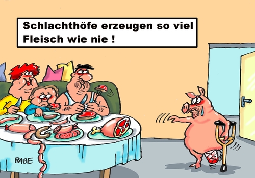 Cartoon: Fleischverbrauch (medium) by RABE tagged schlachter,schlachthöfe,fleisch,schweinefleisch,wurst,schnitzel,schinken,verbrauch,fleischesser,rabe,ralf,böhme,cartoon,karikatur,pressezeichnung,farbcartoon,tagescartoon,rind,geflügel,ernährung,ernährungsweise,verbraucherschutz,schlachter,schlachthöfe,fleisch,schweinefleisch,wurst,schnitzel,schinken,verbrauch,fleischesser,rabe,ralf,böhme,cartoon,karikatur,pressezeichnung,farbcartoon,tagescartoon,rind,geflügel,ernährung,ernährungsweise,verbraucherschutz