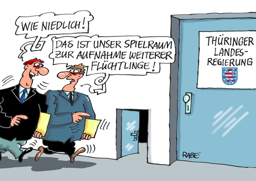 Cartoon: Flüchtlingspolitik (medium) by RABE tagged flüchtlinge,flüchtlingspolitik,flüchtlingsheim,asylanten,aufnahmestopp,zuwanderer,rabe,ralf,böhme,cartoon,karikatur,pressezeichnung,tagescartoon,landesregierung,thüringen,unterbringung,flüchtlinge,flüchtlingspolitik,flüchtlingsheim,asylanten,aufnahmestopp,zuwanderer,rabe,ralf,böhme,cartoon,karikatur,pressezeichnung,tagescartoon,landesregierung,thüringen,unterbringung