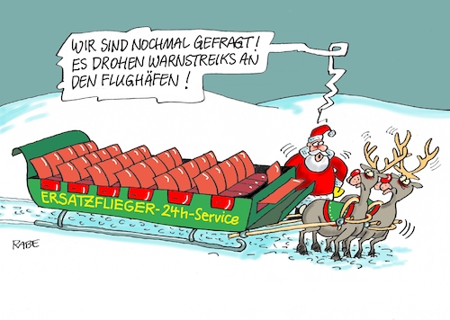 Cartoon: Flughafen Warnstreiks (medium) by RABE tagged weihnachten,weihnachtsmann,schlitten,rentiere,kanzlerin,merkel,rabe,ralf,böhme,cartoon,karikatur,pressezeichnung,farbcartoon,tagescartoon,verdi,streik,flughafen,bodenpersonal,warnstreiks,flughäfen,flugplätze,deutschland,frankfurt,hamburg,hannover,weihnachten,weihnachtsmann,schlitten,rentiere,kanzlerin,merkel,rabe,ralf,böhme,cartoon,karikatur,pressezeichnung,farbcartoon,tagescartoon,verdi,streik,flughafen,bodenpersonal,warnstreiks,flughäfen,flugplätze,deutschland,frankfurt,hamburg,hannover