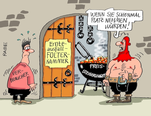 Cartoon: Folterkammer (medium) by RABE tagged sommer,sommerpause,urlaub,ferien,kältewelle,sommerloch,regenwetter,kälte,schlechtwetterfront,rabe,ralf,böhme,cartoon,karikatur,pressezeichnung,farbcartoon,tagescartoon,hitze,dürre,bauern,ernteausfälle,hilfe,finanzhilfen,trockenheit,julia,glöckner,milliarden,getreide,milchprodukte,gemüse,preiserhöhung,preissteigerung,verbraucher,folter,folterkammer,kohle,kohlebecken,folterknecht,henker,sommer,sommerpause,urlaub,ferien,kältewelle,sommerloch,regenwetter,kälte,schlechtwetterfront,rabe,ralf,böhme,cartoon,karikatur,pressezeichnung,farbcartoon,tagescartoon,hitze,dürre,bauern,ernteausfälle,hilfe,finanzhilfen,trockenheit,julia,glöckner,milliarden,getreide,milchprodukte,gemüse,preiserhöhung,preissteigerung,verbraucher,folter,folterkammer,kohle,kohlebecken,folterknecht,henker