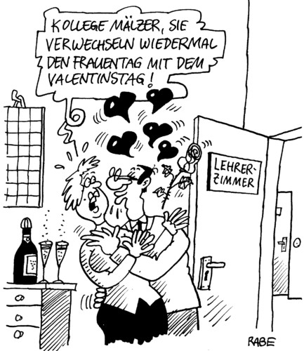 Cartoon: Frauentagsfeier (medium) by RABE tagged frauentag,frauen,ehrentag,valentinstag,blumen,geschenke,mitarbeit,belästigung,küsse,bedrängnis,pralinen,lehrerzimmer,männer,gleichberechtigung,frauentag,ehrentag,frauen,valentinstag,blumen,geschenke,mitarbeit,liebe