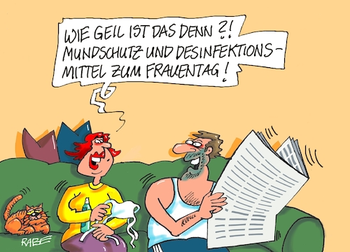 Cartoon: Frauntagspräsente (medium) by RABE tagged frauentag,international,frauenrechte,frauenquote,frau,rabe,ralf,böhme,cartoon,karikatur,pressezeichnung,farbcartoon,tagescartoon,gleichberechtigung,mann,männer,blumen,achter,märz,corona,coronavirus,mundschutz,desinfektion,desinfektionsmittel,frauentag,international,frauenrechte,frauenquote,frau,rabe,ralf,böhme,cartoon,karikatur,pressezeichnung,farbcartoon,tagescartoon,gleichberechtigung,mann,männer,blumen,achter,märz,corona,coronavirus,mundschutz,desinfektion,desinfektionsmittel