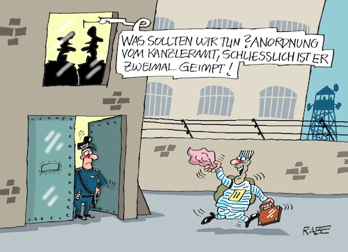 Cartoon: Freiheit vom Kanzleramt (medium) by RABE tagged corona,bundländerkonferenz,merkel,kanzleramt,lockerungen,stufenplan,öffnungen,lockdown,shutdown,baumärkte,impfdosen,rki,fallzahlen,inzidenzwert,spahn,impfzentren,impfreihenfolge,notbremse,geimpfte,freiheiten,kanzleramtschef,helge,knast,gefängnis,freilassung,freispruch,wachpersonalbraun,corona,bundländerkonferenz,merkel,kanzleramt,lockerungen,stufenplan,öffnungen,lockdown,shutdown,baumärkte,impfdosen,rki,fallzahlen,inzidenzwert,spahn,impfzentren,impfreihenfolge,notbremse,geimpfte,freiheiten,kanzleramtschef,helge,knast,gefängnis,freilassung,freispruch,wachpersonalbraun