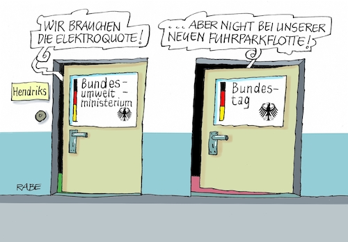 Cartoon: Fuhrparkflotte (medium) by RABE tagged fuhrpark,fuhrparkflotte,bundesumweltministerin,hendriks,bundestag,strom,elektroautos,rabe,ralf,böhme,cartoon,karikatur,pressezeichnung,farbcartoon,tagescartoon,elektroenergie,autofahrer,verkaufsprämie,elektromotor,neuanschaffung,limousinen,fuhrpark,fuhrparkflotte,bundesumweltministerin,hendriks,bundestag,strom,elektroautos,rabe,ralf,böhme,cartoon,karikatur,pressezeichnung,farbcartoon,tagescartoon,elektroenergie,autofahrer,verkaufsprämie,elektromotor,neuanschaffung,limousinen