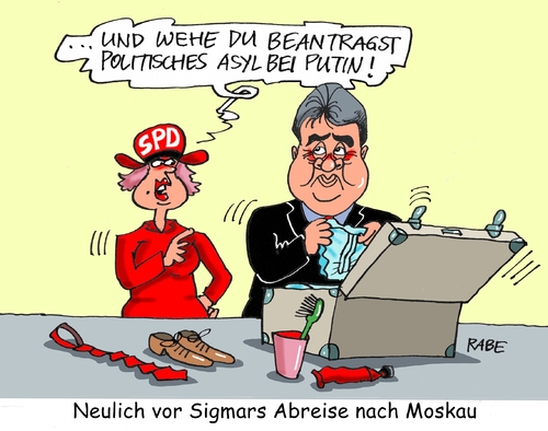 Cartoon: Gabriel Moskau (medium) by RABE tagged sigmar,gabriel,spd,kanzlerkandidat,moskaureise,kremlchef,putin,rabe,ralf,böhme,cartoon,karikatur,pressezeichnung,farbcartoon,tagescartoon,koffer,asyl,parteivorsiztender,ceta,ttip,sigmar,gabriel,spd,kanzlerkandidat,moskaureise,kremlchef,putin,rabe,ralf,böhme,cartoon,karikatur,pressezeichnung,farbcartoon,tagescartoon,koffer,asyl,parteivorsiztender,ceta,ttip