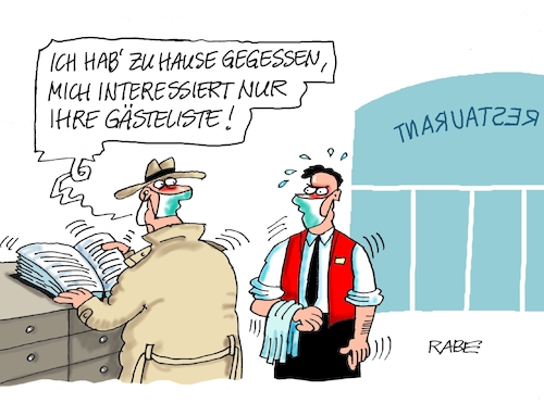 Cartoon: Gästeliste (medium) by RABE tagged virus,corona,pandemie,coronakrise,rabe,ralf,böhme,cartoon,karikatur,pressezeichnung,farbcartoon,tagescartoon,viren,virenschutz,mundschutz,desinfektion,föderal,föderalismus,ländersache,restaurant,gaststättenbetreiber,gästebuch,gästeliste,gesundheitsämter,gast,polizei,fahndung,bnd,geheimdienst,coronaregeln,lockerungen,virus,corona,pandemie,coronakrise,rabe,ralf,böhme,cartoon,karikatur,pressezeichnung,farbcartoon,tagescartoon,viren,virenschutz,mundschutz,desinfektion,föderal,föderalismus,ländersache,restaurant,gaststättenbetreiber,gästebuch,gästeliste,gesundheitsämter,gast,polizei,fahndung,bnd,geheimdienst,coronaregeln,lockerungen