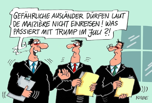 Cartoon: Gefährliche Ausländer (medium) by RABE tagged zwanzig,hamburg,staatsbesuch,juli,telefonat,merkel,trump,usa,präsident,kanzlerin,washington,berlin,rabe,ralf,böhme,cartoon,karikatur,pressezeichnung,farbcartoon,tagescartoon,einreiseverbot,ausländer,migranten,terror,terrorgefahr,innenminister,verbot,zwanzig,hamburg,staatsbesuch,juli,telefonat,merkel,trump,usa,präsident,kanzlerin,washington,berlin,rabe,ralf,böhme,cartoon,karikatur,pressezeichnung,farbcartoon,tagescartoon,einreiseverbot,ausländer,migranten,terror,terrorgefahr,innenminister,verbot