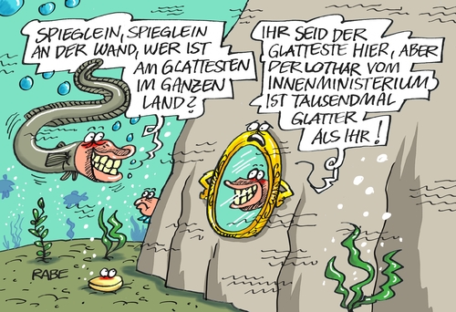 Cartoon: Geheimdienstaal (medium) by RABE tagged innenminister,lothar,cdu,geheimdienstaffäre,bnd,nsa,spione,spionage,abhörskandal,usa,rabe,ralf,böhme,cartoon,karikatur,pressezeichnung,farbcartoon,aal,gewässer,märchen,spiegel,spieglein,schneewittchen,allglatt,glätte,untersuchungsausschuss,innenminister,lothar,cdu,geheimdienstaffäre,bnd,nsa,spione,spionage,abhörskandal,usa,rabe,ralf,böhme,cartoon,karikatur,pressezeichnung,farbcartoon,aal,gewässer,märchen,spiegel,spieglein,schneewittchen,allglatt,glätte,untersuchungsausschuss