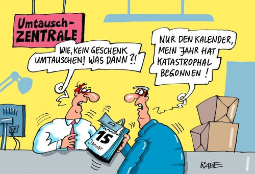 Cartoon: Geschenkeumtausch (medium) by RABE tagged weihnachten,weihnachtsgeschenke,umtausch,rückgabe,neujahr,rabe,ralf,böhme,cartoon,karikatur,pressezeichnung,farbcartoon,tagescartoon,umtauschzentrale,kalender,abreisskalender,weihnachten,weihnachtsgeschenke,umtausch,rückgabe,neujahr,rabe,ralf,böhme,cartoon,karikatur,pressezeichnung,farbcartoon,tagescartoon,umtauschzentrale,kalender,abreisskalender