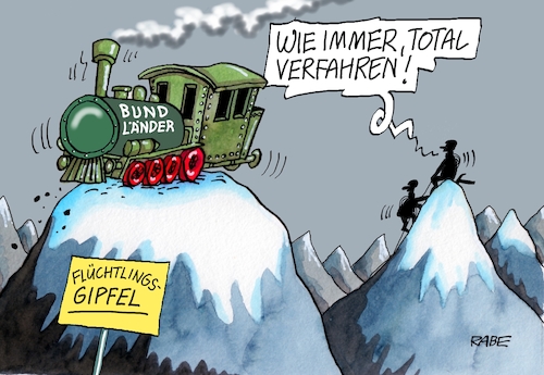 Cartoon: Gipfelstürmer (medium) by RABE tagged gipfel,gipfeltreffen,bund,länder,kommunen,flüchtlinge,flüchtlingsgipfel,unterbringung,finanzierung,rabe,ralf,böhme,cartoon,karikatur,pressezeichnung,farbcartoon,tagescartoon,lösungsweg,berge,gebirge,lok,dampflok,zug,lokomotive,bergsteiger,gipfel,gipfeltreffen,bund,länder,kommunen,flüchtlinge,flüchtlingsgipfel,unterbringung,finanzierung,rabe,ralf,böhme,cartoon,karikatur,pressezeichnung,farbcartoon,tagescartoon,lösungsweg,berge,gebirge,lok,dampflok,zug,lokomotive,bergsteiger