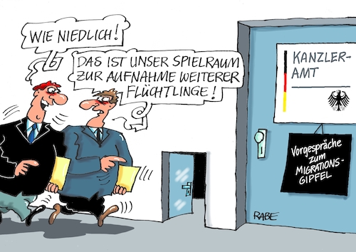 Cartoon: Gipfeltreffen (medium) by RABE tagged kanzleramt,gipfel,gipfeltreffen,migrationsgipfel,vorgespräche,verhandlungen,migration,unterbringung,abschiebung,grenzkontrollen,rabe,ralf,böhme,cartoon,karikatur,pressezeichnung,farbcartoon,tagescartoon,innenministerin,faeser,länderchefs,spielraum,türe,kanzleramt,gipfel,gipfeltreffen,migrationsgipfel,vorgespräche,verhandlungen,migration,unterbringung,abschiebung,grenzkontrollen,rabe,ralf,böhme,cartoon,karikatur,pressezeichnung,farbcartoon,tagescartoon,innenministerin,faeser,länderchefs,spielraum,türe