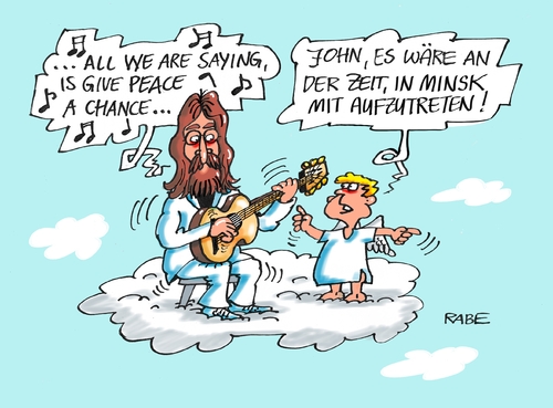 Cartoon: Give Peace Variante Drei (medium) by RABE tagged frieden,peace,john,lennon,wolke,himmel,engel,merkel,hollande,putin,poroschenko,ukraine,ukrainekrise,friedensgespräche,minsk,russland,separatisten,rabe,ralf,böhme,cartoon,karikatur,pressezeichnung,tagescartoon,farbcartoon,gitarre,friedensinitiative,frankreich,deutschland,aussenminister,frieden,peace,john,lennon,wolke,himmel,engel,merkel,hollande,putin,poroschenko,ukraine,ukrainekrise,friedensgespräche,minsk,russland,separatisten,rabe,ralf,böhme,cartoon,karikatur,pressezeichnung,tagescartoon,farbcartoon,gitarre,friedensinitiative,frankreich,deutschland,aussenminister