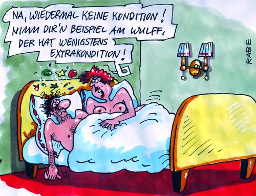 Cartoon: Gliederschwäche (medium) by RABE tagged christiabn,wulff,bundespräsident,staatsoberhaupt,cdu,ministerpräsident,landtag,hannover,bestechung,verkünstigung,kredit,kreditvergabe,geerkens,kondition,konditionsschwäche,privatkredit,urlaubsreise,florida,maschmayr,ehepaar,pärchen,mann,frau,sexspiele,beischlaf,geschlechtsverkehr,bett,bettdecke,schlafzimmer,sonderkondition,extrakondition,christian,wulff,bundespräsident,staatsoberhaupt,cdu,ministerpräsident,landtag,hannover,bestechung,verkünstigung,kreditvergabe,kredit,geerkens,kondition,konditionsschwäche,privatkredit,urlaubsreise,florida,maschmayr,ehepaar,pärchen,mann,sex,frau,sexspiele