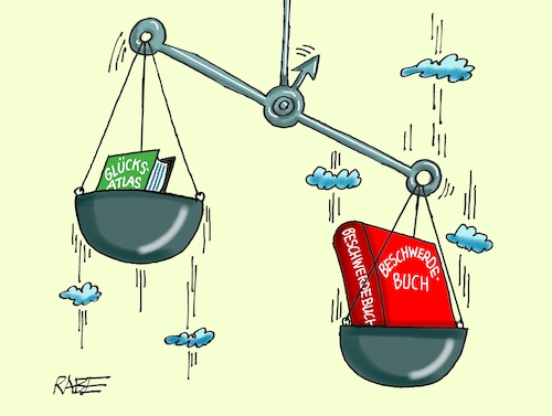 Cartoon: Glücksatlas II (medium) by RABE tagged merz,union,kanzler,fritze,koalition,spd,klingbeil,bundesregierung,rabe,ralf,böhme,cartoon,karikatur,pressezeichnung,farbcartoon,tagescartoon,trump,putin,krisen,tv,nachrichten,waschmaschine,glück,atlas,glücksatlas,beschwerde,beschwerdebuch,waage,waagschale,zufriedenheit,lebenszufriedenheit,merz,union,kanzler,fritze,koalition,spd,klingbeil,bundesregierung,rabe,ralf,böhme,cartoon,karikatur,pressezeichnung,farbcartoon,tagescartoon,trump,putin,krisen,tv,nachrichten,waschmaschine,glück,atlas,glücksatlas,beschwerde,beschwerdebuch,waage,waagschale,zufriedenheit,lebenszufriedenheit