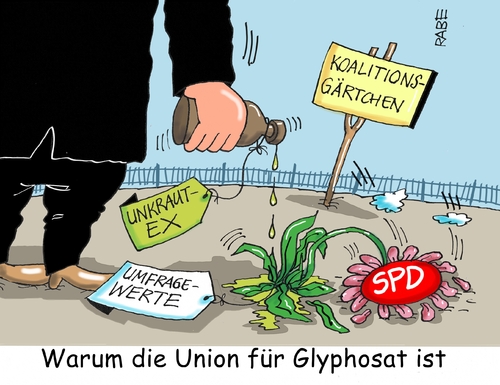 Cartoon: Glyphosat (medium) by RABE tagged sigmar,gabriel,spd,opposition,groko,flüxchtlingskrise,sozialleistungen,rabe,ralf,böhme,cartoon,karikatur,pressezeichnung,farbcartoon,tagescartoon,füllhorn,fortuna,gießkanne,gießkannenprinzip,streit,glyphosat,unkrautex,unkrautvernichtungsmittel,loalitionsgärtchen,eu,beschluß,verbot,sigmar,gabriel,spd,opposition,groko,flüxchtlingskrise,sozialleistungen,rabe,ralf,böhme,cartoon,karikatur,pressezeichnung,farbcartoon,tagescartoon,füllhorn,fortuna,gießkanne,gießkannenprinzip,streit,glyphosat,unkrautex,unkrautvernichtungsmittel,loalitionsgärtchen,eu,beschluß,verbot