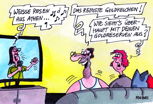 Cartoon: Goldreserven (medium) by RABE tagged goldreserven,gold,euro,krise,eurokrise,rosen,athen,goldkehlchen,musiksendung,schlage,mouskouri,blumen,weiß,bundesbank,safe,geldschrank,konjunktur,goldvorräte,bundeshaushalt,goldbestände,schuldenbremse,goldstandard,milliardebschätze,fernseher,rabe,ralf,böhme,cartoon,karikatur,couch,kissen,plasmafernseher,goldreserven,gold,euro,krise,eurokrise,rosen,athen,goldkehlchen,musiksendung,schlage,mouskouri,blumen,weiß,bundesbank,safe,geldschrank,konjunktur,goldvorräte,bundeshaushalt,goldbestände,schuldenbremse,goldstandard,milliardebschätze,fernseher,rabe,ralf,böhme,cartoon,karikatur,couch,kissen,plasmafernseher