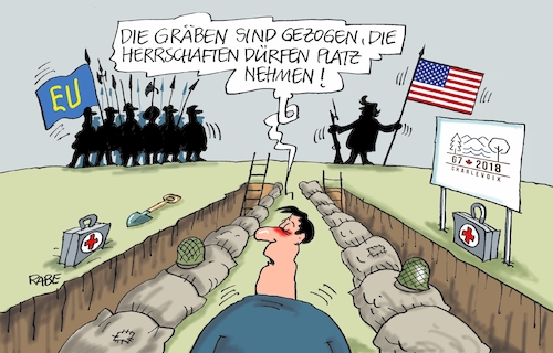 Cartoon: Gräben (medium) by RABE tagged donald,trump,usa,us,president,washington,botschaften,länder,hauptstädte,rabe,ralf,böhme,cartoon,karikatur,pressezeichnung,farbcartoon,tagescartoon,kanada,sieben,giepfel,eu,brüssel,zoll,strafzoll,stahl,aluminium,sanktionen,gräben,schützengraben,konfrontation,kämpfe,donald,trump,usa,us,president,washington,botschaften,länder,hauptstädte,rabe,ralf,böhme,cartoon,karikatur,pressezeichnung,farbcartoon,tagescartoon,kanada,sieben,giepfel,eu,brüssel,zoll,strafzoll,stahl,aluminium,sanktionen,gräben,schützengraben,konfrontation,kämpfe