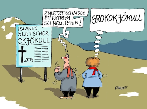 Cartoon: Grokoschmelz (medium) by RABE tagged klimawandel,umwelt,umweltministerin,schulze,sp,klimapreis,heizung,auto,rabe,ralf,böhme,cartoon,karikatur,pressezeichnung,farbcartoon,tagescartoon,brücke,bettler,verkehr,klimaprämie,friday,for,future,island,merkel,kanzlerin,klimakanzlerin,groko,koalition,gletscher,gletscherschmelze,grokokjökull,klimawandel,umwelt,umweltministerin,schulze,sp,klimapreis,heizung,auto,rabe,ralf,böhme,cartoon,karikatur,pressezeichnung,farbcartoon,tagescartoon,brücke,bettler,verkehr,klimaprämie,friday,for,future,island,merkel,kanzlerin,klimakanzlerin,groko,koalition,gletscher,gletscherschmelze,grokokjökull