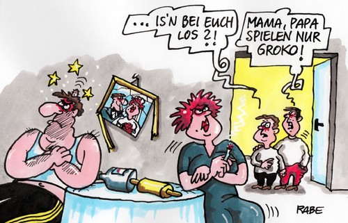 Cartoon: Grokospielchen (medium) by RABE tagged groko,spd,cdu,koalition,edathy,affäre,pornos,kinderpornos,rücktritt,koalitionskrise,vertrauenskrise,regierungskrise,streit,rabe,ralf,böhme,cartoon,karikatur,pessezeichnung,farbcartoon,mann,frau,ehepaar,ehestreit,ehekrise,krisenherd,trennung,scheidung,mama,papa,kinder,beule,veilchen,oppermann,seehofer,csu,koalitionsgespräche,groko,spd,cdu,koalition,edathy,affäre,pornos,kinderpornos,rücktritt,koalitionskrise,vertrauenskrise,regierungskrise,streit,rabe,ralf,böhme,cartoon,karikatur,pessezeichnung,farbcartoon,mann,frau,ehepaar,ehestreit,ehekrise,krisenherd,trennung,scheidung,mama,papa,kinder,beule,veilchen,oppermann,seehofer,csu,koalitionsgespräche