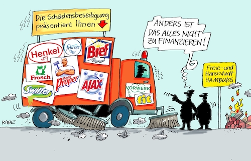 Cartoon: Großreinemachen (medium) by RABE tagged hamburg,sturmflut,zwanzig,gipfel,militante,linke,linksextremisten,rabe,ralf,böhme,cartoon,karikatur,pressezeichnung,farbcartoon,tagescartoon,welle,gewalt,innenminister,schadensbeseitigung,krawalle,straßenreinigung,barrikaden,scholz,bürgermeister,spd,polizeigewerkschaft,hansestadt,alster,hamburg,sturmflut,zwanzig,gipfel,militante,linke,linksextremisten,rabe,ralf,böhme,cartoon,karikatur,pressezeichnung,farbcartoon,tagescartoon,welle,gewalt,innenminister,schadensbeseitigung,krawalle,straßenreinigung,barrikaden,scholz,bürgermeister,spd,polizeigewerkschaft,hansestadt,alster