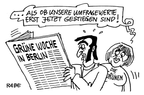 Cartoon: Grüne Woche (medium) by RABE tagged die,grünen,umweltpartei,umweltschutz,grüne,woche,bioprodukte,biobauern,ausstellung,euro,finanzen,umfrage,umfragewerte,zeitung,parteivorsitzende,geschäftsführer,berlin,obst,gemüse,fleisch,ernährung,dioxin,umweltgifte,gentechnik,künast,roth,grüne woche,berlin,partei,ausstellung,umfragewerte,politbarometer,umweltschutz,ernährung,verbraucher,verbraucherschutz,bioprodukte,biobauern,viehzucht,dioxin,grüne,woche