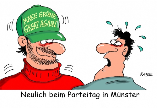 Cartoon: Grünenparteitag (medium) by RABE tagged grüne,bündnis,neunzig,die,grünen,parteitag,münster,kappe,trump,great,again,rabe,ralf,böhme,cartoon,karikatur,pressezeichnung,farbcartoon,tagescartoon,roth,göring,eckhardt,hofreiter,grüne,bündnis,neunzig,die,grünen,parteitag,münster,kappe,trump,great,again,rabe,ralf,böhme,cartoon,karikatur,pressezeichnung,farbcartoon,tagescartoon,roth,göring,eckhardt,hofreiter