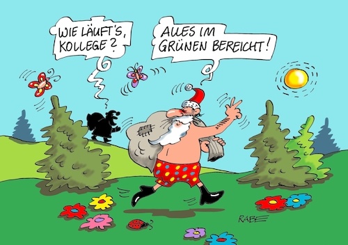 Cartoon: Grüner Bereich (medium) by RABE tagged weihnachten,weihnachtsmann,bescherung,geschenke,schnee,winter,rabe,ralf,böhme,cartoon,karikatur,pressezeichnung,farbcartoon,tagescartoon,temperatursturz,frühling,hitze,schmetterlinge,blumen,klima,klimawandel,schneeschmelze,weihnachten,weihnachtsmann,bescherung,geschenke,schnee,winter,rabe,ralf,böhme,cartoon,karikatur,pressezeichnung,farbcartoon,tagescartoon,temperatursturz,frühling,hitze,schmetterlinge,blumen,klima,klimawandel,schneeschmelze