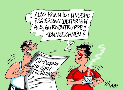 Cartoon: Gurkentruppe II (medium) by RABE tagged bundesregierung,groko,cdu,union,spd,abgeordnete,rabe,ralf,böhme,cartoon,karikatur,pressezeichnung,farbcartoon,tagescartoon,eu,gentechnik,brüssel,beschluß,gurken,gurkentruppe,lebensmittel,manipulation,kennzeichnung,gentechnologien,verbraucher,bundesregierung,groko,cdu,union,spd,abgeordnete,rabe,ralf,böhme,cartoon,karikatur,pressezeichnung,farbcartoon,tagescartoon,eu,gentechnik,brüssel,beschluß,gurken,gurkentruppe,lebensmittel,manipulation,kennzeichnung,gentechnologien,verbraucher