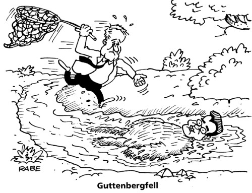 Cartoon: Guttenbergfell (medium) by RABE tagged guttenberg,freiherr,rücktritt,csu,seehofer,bayern,kanzlerin,bundesregierung,opposition,doktor,doktorarbeit,plagiat,plagiataffäre,bildzeitung,mentor,student,hochschule,professor,verteidigungsminister,afghanistan,afghanistankrieg,euro,krise,kabinettsumbildungfluß,bach,wasser,fell,pelz,schmetterlingsnetz,kescher,fangen,rennen,rasen,schwitzen,bäume,ufer,uferböschung,guttenberg,freiherr,rücktritt,seehofer,bayern,kanzlerin,bundesregierung,opposition,doktor,doktorarbeit