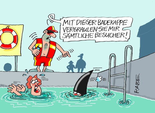 Cartoon: Haialarm (medium) by RABE tagged schwimmbad,freibad,badesaison,bademeister,badekappe,rabe,ralf,böhme,carton,karikatur,pressezeichnung,farbcartoon,tagescartoon,hai,haifisch,haiflosse,haifischflosse,fisch,tier,schwimmbad,freibad,badesaison,bademeister,badekappe,rabe,ralf,böhme,carton,karikatur,pressezeichnung,farbcartoon,tagescartoon,hai,haifisch,haiflosse,haifischflosse,fisch,tier