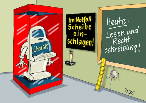 Cartoon: Hammerhartes (medium) by RABE tagged bildung,bildungswesen,lehrer,schüler,klassenzimmer,schultafel,lineal,iglu,lesen,viertklässler,rabe,ralf,böhme,cartoon,karikatur,pressezeichnung,farbcartoon,tagescartoon,chatgpt,ki,it,roboter,glasvitrine,notfall,hammer,leseschwäche,rechtschreibschwäche,bildung,bildungswesen,lehrer,schüler,klassenzimmer,schultafel,lineal,iglu,lesen,viertklässler,rabe,ralf,böhme,cartoon,karikatur,pressezeichnung,farbcartoon,tagescartoon,chatgpt,ki,it,roboter,glasvitrine,notfall,hammer,leseschwäche,rechtschreibschwäche