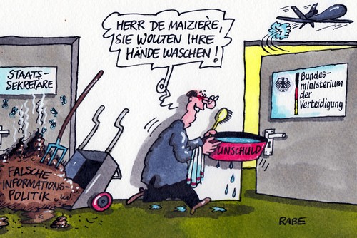 Cartoon: Handwäsche (medium) by RABE tagged bundesverteidigungsminister,de,maiziere,verteidigungsminister,lothar,cdu,drohne,kampfdrohne,drohnenaffäre,staatssekretäre,eurohawk,euro,hawk,rabe,ralf,böhme,cartoon,karikatur,pressezeichnung,farbcartoon,misthaufen,mistgabel,gestank,scheiße,staatssekretär,mistkarre,waschschüssel,wasser,seife,bürste,hände,handwäsche,unschuld,drohnenprojekt,berlin,untersuchungsausschuß,luftraum,verteidigungsausschuß,bundestag,projekt,beemelmans,wolf,zulassungsproblem,bundesverteidigungsminister,de,maiziere,verteidigungsminister,lothar,cdu,drohne,kampfdrohne,drohnenaffäre,staatssekretäre,eurohawk,euro,hawk,rabe,ralf,böhme,cartoon,karikatur,pressezeichnung,farbcartoon,misthaufen,mistgabel,gestank,scheiße,staatssekretär,mistkarre,waschschüssel,wasser,seife,bürste,hände,handwäsche,unschuld,drohnenprojekt,berlin,untersuchungsausschuß,luftraum,verteidigungsausschuß,bundestag,projekt,beemelmans,wolf,zulassungsproblem