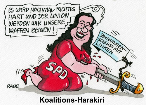 Cartoon: harakiri (medium) by RABE tagged koalitionsgespräche,koalitionsrunde,union,cdu,csu,seehofer,nahles,gabriel,forderungen,regierungsbildung,rabe,ralf,böhme,cartoon,karikatur,pressezeichnung,farbcartoon,generalsekretär,schwert,dolch,säbel,harakiri,blut,selbstmord,linke,sed,pds,ddr,gysi,linkspartei,waffen,berlin,bundestagswahlen,bedingungen,koalitionsgespräche,koalitionsrunde,union,cdu,csu,seehofer,nahles,gabriel,forderungen,regierungsbildung,rabe,ralf,böhme,cartoon,karikatur,pressezeichnung,farbcartoon,generalsekretär,schwert,dolch,säbel,harakiri,blut,selbstmord,linke,sed,pds,ddr,gysi,linkspartei,waffen,berlin,bundestagswahlen,bedingungen