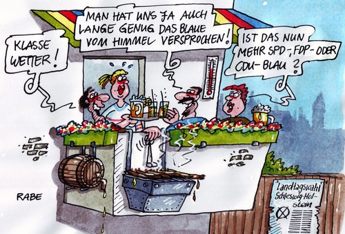 Cartoon: Himmelblaues (medium) by RABE tagged landtagswahl,wahlbeteiligung,wahlurne,schleswig,holstein,blau,himmelblau,lügen,stimmabgabe,spd,fdp,cdu,wetter,wahlversprechen,balkon,mai,maifest,balkonien,jager,albig,spitzenkandidaten,rotgrün,schwarzgelb,piratenpartei,koalition,landtagswahl,wahlbeteiligung,schleswig holstein,schleswig,holstein