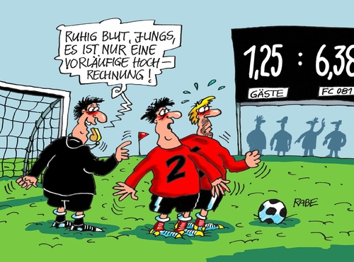 Cartoon: Hochrechnung (medium) by RABE tagged fußball,fußballspieler,mannschaft,anzeigetafel,bundesliga,bundesligatabelle,spielstand,rabe,ralf,böhme,cartoon,karikatur,pressezeichnung,farbcartoon,tagescartoon,spielfeld,unentschieden,tabellenführung,elf,spieler,rasen,fußball,fußballspieler,mannschaft,anzeigetafel,bundesliga,bundesligatabelle,spielstand,rabe,ralf,böhme,cartoon,karikatur,pressezeichnung,farbcartoon,tagescartoon,spielfeld,unentschieden,tabellenführung,elf,spieler,rasen