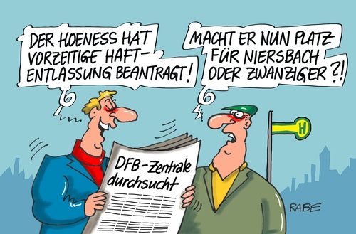 Cartoon: Hoeness und DFB (medium) by RABE tagged uli,hoeness,bayern,haft,haftentlassung,dfb,fussball,zwanziger,niersbach,beckenbauer,ralf,böhme,cartoon,karikatur,pressezeichnung,farbcartoon,tagescartoon,sommermärchen,wm,deutschland,vergabe,staatsanwaltschaft,durchsuchung,zentrale,ermittlungen,uli,hoeness,bayern,haft,haftentlassung,dfb,fussball,zwanziger,niersbach,beckenbauer,ralf,böhme,cartoon,karikatur,pressezeichnung,farbcartoon,tagescartoon,sommermärchen,wm,deutschland,vergabe,staatsanwaltschaft,durchsuchung,zentrale,ermittlungen