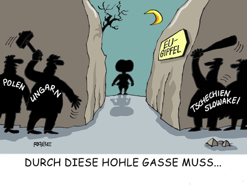 Cartoon: Hohle EU Gasse (medium) by RABE tagged eu,europa,brüssel,flüchtlingsgipfel,flüchtlingskrise,flüchtlingsstrom,balkanroute,rabe,ralf,böhme,cartoon,karikatur,pressezeichnung,farbcartoon,tagescartoon,merkel,kanzlerin,gasse,ungarn,tschechien,polen,slowakei,obergrenze,grenzschließung,grenzkontrollen,eu,europa,brüssel,flüchtlingsgipfel,flüchtlingskrise,flüchtlingsstrom,balkanroute,rabe,ralf,böhme,cartoon,karikatur,pressezeichnung,farbcartoon,tagescartoon,merkel,kanzlerin,gasse,ungarn,tschechien,polen,slowakei,obergrenze,grenzschließung,grenzkontrollen