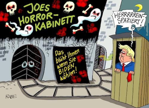 Cartoon: Horrorshowtime (medium) by RABE tagged trump,usa,president,bolton,literatur,bücher,rabe,ralf,böhme,cartoon,karikatur,pressezeichnung,farbcartoon,tagescartoon,enthüllung,enthüllungsroman,joe,biden,präsidentschaftswahlen,november,harris,vize,demokraten,repuplikaner,party,geisterbahn,horror,horrorkabinett,kassenhäuschen,sozialismus,trump,usa,president,bolton,literatur,bücher,rabe,ralf,böhme,cartoon,karikatur,pressezeichnung,farbcartoon,tagescartoon,enthüllung,enthüllungsroman,joe,biden,präsidentschaftswahlen,november,harris,vize,demokraten,repuplikaner,party,geisterbahn,horror,horrorkabinett,kassenhäuschen,sozialismus