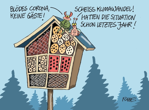 Cartoon: Hotelgewerbe (medium) by RABE tagged virus,corona,pandemie,coronakrise,rabe,ralf,böhme,cartoon,karikatur,pressezeichnung,farbcartoon,tagescartoon,viren,virenschutz,mundschutz,desinfektion,föderal,föderalismus,ländersache,himmelfahrt,hotel,hotelgewerbe,lockerung,gästezahlen,insektenhotel,insekten,käfer,insektensterben,klima,klimawandel,klimakatastrophe,virus,corona,pandemie,coronakrise,rabe,ralf,böhme,cartoon,karikatur,pressezeichnung,farbcartoon,tagescartoon,viren,virenschutz,mundschutz,desinfektion,föderal,föderalismus,ländersache,himmelfahrt,hotel,hotelgewerbe,lockerung,gästezahlen,insektenhotel,insekten,käfer,insektensterben,klima,klimawandel,klimakatastrophe