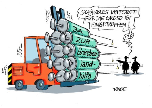 Cartoon: Impfstoff (medium) by RABE tagged griechenland,athen,austritt,eurozone,linksbündnis,rabe,ralf,böhme,cartoon,karikatur,pressezeichnung,farbcartoon,tagescartoon,syriza,tsipras,ezb,brüssel,schuldenschnitt,reformplan,euro,schäuble,griechenlandrettung,rettungspaket,griechenlandhilfe,finanzminister,gabelstapler,spritzen,kanülen,imfstoff,impfpflicht,infektion,nadel,griechenland,athen,austritt,eurozone,linksbündnis,rabe,ralf,böhme,cartoon,karikatur,pressezeichnung,farbcartoon,tagescartoon,syriza,tsipras,ezb,brüssel,schuldenschnitt,reformplan,euro,schäuble,griechenlandrettung,rettungspaket,griechenlandhilfe,finanzminister,gabelstapler,spritzen,kanülen,imfstoff,impfpflicht,infektion,nadel