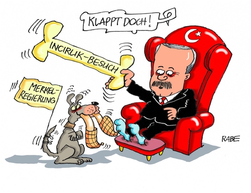 Cartoon: Incirlik (medium) by RABE tagged incirlik,bundeswehr,stationierung,natostützpunkt,türkei,erdogan,merkel,abgeordnete,armenienresolution,rabe,ralf,böhme,cartoon,karikatur,pressezeichnung,farbcartoon,tagescartoon,sessel,knochen,sultan,pantoffeln,herrchen,männchen,incirlik,bundeswehr,stationierung,natostützpunkt,türkei,erdogan,merkel,abgeordnete,armenienresolution,rabe,ralf,böhme,cartoon,karikatur,pressezeichnung,farbcartoon,tagescartoon,sessel,knochen,sultan,pantoffeln,herrchen,männchen