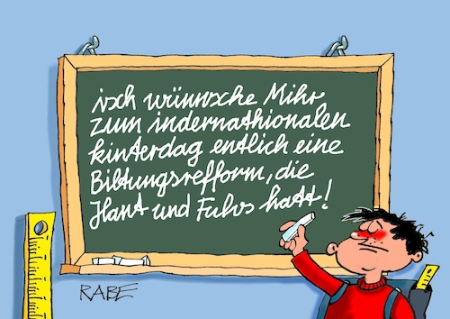 Cartoon: Internationaler Kindertag (medium) by RABE tagged merz,kanzler,koalition,union,spd,klingbeil,cartoon,karikatur,pressezeichnung,farbcartoon,tagescartoon,db,bahn,frühling,frühjahr,frühjahrsputz,ice,zug,blumenkasten,blumenkästen,esc,songcontest,kinder,kindetrtag,feier,schule,bildung,bildungsreform,schultafel,rechtschreibung,rechtschreibreform,kreide,merz,kanzler,koalition,union,spd,klingbeil,cartoon,karikatur,pressezeichnung,farbcartoon,tagescartoon,db,bahn,frühling,frühjahr,frühjahrsputz,ice,zug,blumenkasten,blumenkästen,esc,songcontest,kinder,kindetrtag,feier,schule,bildung,bildungsreform,schultafel,rechtschreibung,rechtschreibreform,kreide