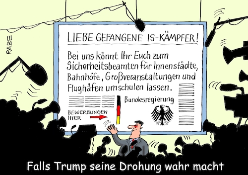 Cartoon: IS Kämpfer (medium) by RABE tagged is,kämpfer,gefangene,terroristen,taliban,anschläge,gefangenenlager,auslieferung,freilassung,sprengsoffgürtel,rab,ralf,böhme,cartoon,karikatur,pressezeichnung,farbcartoon,tagescartoon,trump,usa,president,europa,deutschland,eu,england,frankreich,aufbnahme,rücknahme,gefängnisse,verurteilung,is,kämpfer,gefangene,terroristen,taliban,anschläge,gefangenenlager,auslieferung,freilassung,sprengsoffgürtel,rab,ralf,böhme,cartoon,karikatur,pressezeichnung,farbcartoon,tagescartoon,trump,usa,president,europa,deutschland,eu,england,frankreich,aufbnahme,rücknahme,gefängnisse,verurteilung