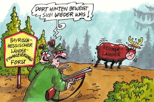 Cartoon: Jägerlatein (medium) by RABE tagged länderfinanzausgleich,hessen,bayern,seehofer,csu,cdu,bundesländer,geberländer,nehmerländer,euro,krise,schulden,rabe,ralf,böhme,cartoon,karikatur,landesregierung,wiesbaden,verfassungsklage,söder,bouffier,ministerpräsidenten,karlsruhe,regierungschefs,bundesverfassungsgericht,forst,wald,jäger,jägerlatein,jagd,flinte,schrotflinte,hirsch,reh,wild,länderfinanzausgleich,hessen,bayern,seehofer,csu,cdu,bundesländer,geberländer,nehmerländer,euro,krise,schulden,rabe,ralf,böhme,cartoon,karikatur,landesregierung,wiesbaden,verfassungsklage,söder,bouffier,ministerpräsidenten,karlsruhe,regierungschefs,bundesverfassungsgericht,forst,wald,jäger,jägerlatein,jagd,flinte,schrotflinte,hirsch,reh,wild