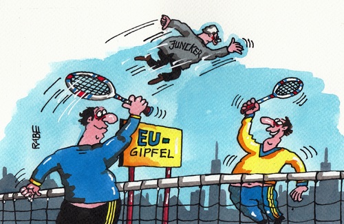 Cartoon: Junckertennis (medium) by RABE tagged eu,brüssel,kommissionspräsident,präsident,kommissar,schulz,juncker,cdu,konservative,urban,cameron,rabe,ralf,böhme,cartoon,karikatur,pressezeichnung,farbcartoon,gipfel,gipfeltreffen,merkel,tennis,tennisspieler,tennisschläger,netz,spieler,sport,eu,brüssel,kommissionspräsident,präsident,kommissar,schulz,juncker,cdu,konservative,urban,cameron,rabe,ralf,böhme,cartoon,karikatur,pressezeichnung,farbcartoon,gipfel,gipfeltreffen,merkel,tennis,tennisspieler,tennisschläger,netz,spieler,sport