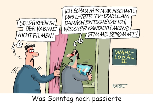 Cartoon: Kabinenflimmern (medium) by RABE tagged ampel,ampelregierung,rot,grün,gelb,fdp,spd,grüne,rabe,ralf,böhme,cartoon,karikatur,pressezeichnung,farbcartoon,tagescartoon,inflation,einkommen,rente,rentenpaket,bruch,streit,neuwahlen,wahltag,wahlsonntag,wähler,wahllokal,tablet,handy,duell,quadrell,umfrage,ampel,ampelregierung,rot,grün,gelb,fdp,spd,grüne,rabe,ralf,böhme,cartoon,karikatur,pressezeichnung,farbcartoon,tagescartoon,inflation,einkommen,rente,rentenpaket,bruch,streit,neuwahlen,wahltag,wahlsonntag,wähler,wahllokal,tablet,handy,duell,quadrell,umfrage