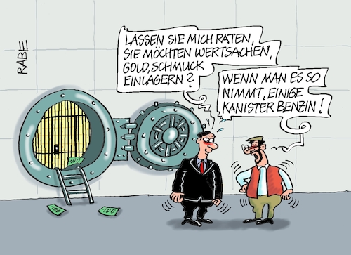 Cartoon: Kanister sichern (medium) by RABE tagged merz,kanzler,koalition,union,spd,klingbeil,cartoon,karikatur,pressezeichnung,farbcartoon,tagescartoon,bürokratie,verwaltung,beamte,modernisierung,monster,drachen,schwert,holzschwert,nägel,säge,iran,irankonflikt,benzin,rohöl,benzinpreis,kanister,benzinkanister,israel,usa,trump,safe,schließfach,einlkagerung,wertpapier,rekordpreis,merz,kanzler,koalition,union,spd,klingbeil,cartoon,karikatur,pressezeichnung,farbcartoon,tagescartoon,bürokratie,verwaltung,beamte,modernisierung,monster,drachen,schwert,holzschwert,nägel,säge,iran,irankonflikt,benzin,rohöl,benzinpreis,kanister,benzinkanister,israel,usa,trump,safe,schließfach,einlkagerung,wertpapier,rekordpreis
