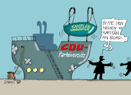 Cartoon: Kapitän an Bord (medium) by RABE tagged akk,spahn,merz,schäuble,altmaier,merkel,parteispitze,cdu,parteitag,rabe,ralf,böhme,cartoon,karikatur,pressezeichnung,farbcartoon,tagescartoon,zentrale,dammbruch,spitzenkandidat,hamburg,wahl,parteivorsitz,rücktritt,schiff,hafen,rettungsboot,kapitän,akk,spahn,merz,schäuble,altmaier,merkel,parteispitze,cdu,parteitag,rabe,ralf,böhme,cartoon,karikatur,pressezeichnung,farbcartoon,tagescartoon,zentrale,dammbruch,spitzenkandidat,hamburg,wahl,parteivorsitz,rücktritt,schiff,hafen,rettungsboot,kapitän